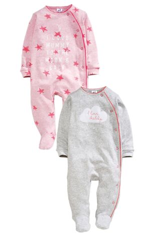 Two Pack Pink Cloud Mum And Dad Sleepsuits (0mths-2yrs)